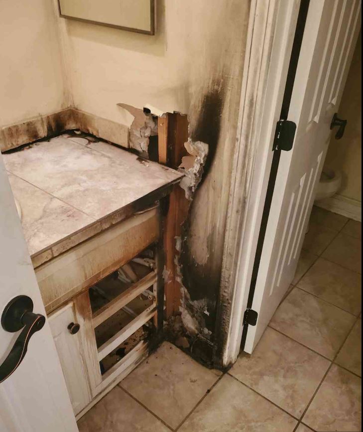 Bathroom fire damage