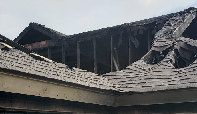 House roof burned by fire