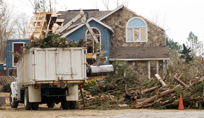 tree removal at tornado damaged house
